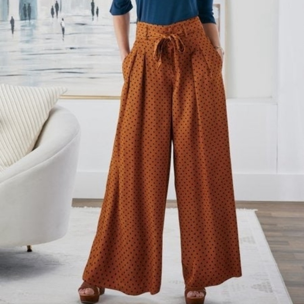 Soft Surroundings Wide Leg High Rise Polka-dot Palazzo Pants Size MP